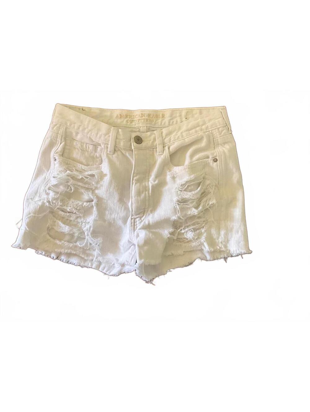 American Eagle White Denim Distressed High Rise Shorts 6
